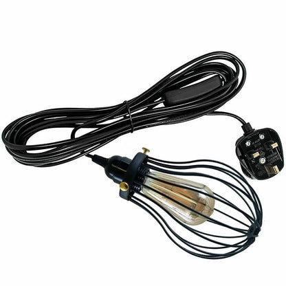 Plug-In Pendant Light – 2 m Black Cable, On/Off Switch, Balloon Cage - Black, Balloon Cage Black, ST64 LED Bulb 4W