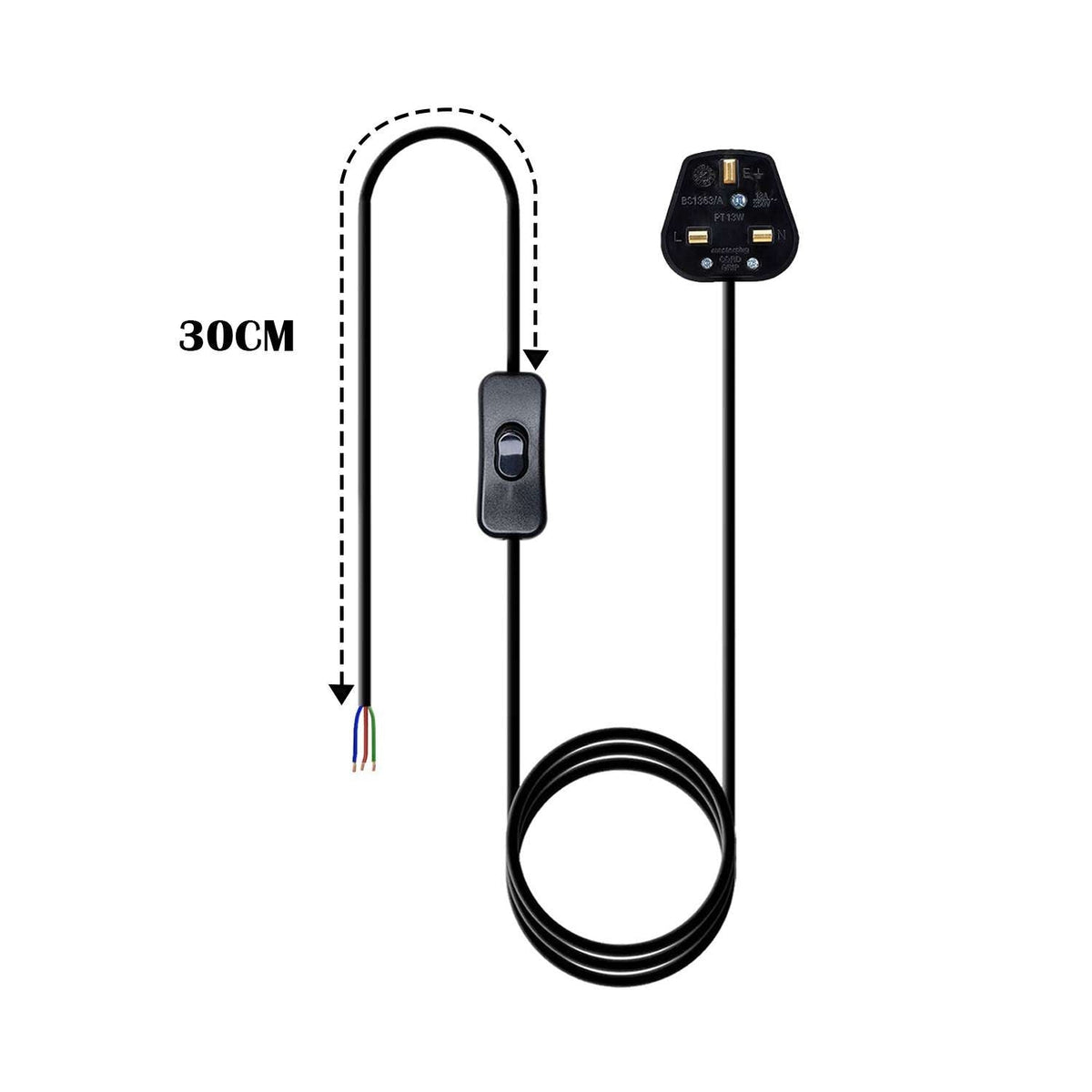 2 m Plug-In Pendant Cable with On/Off Switch – Black, UK Plug - photo 3