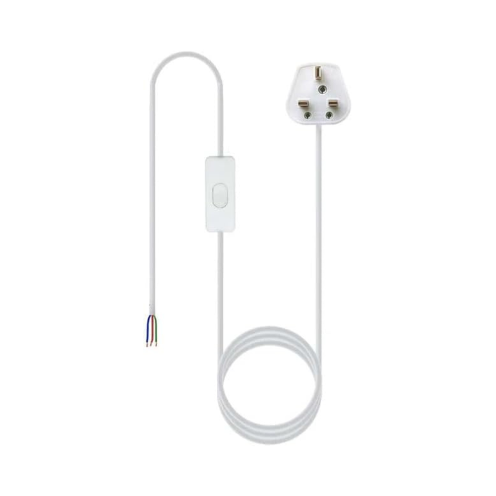 Plug-In Pendant Cord, Switch Near Lamp – White, 2 m, No Holder