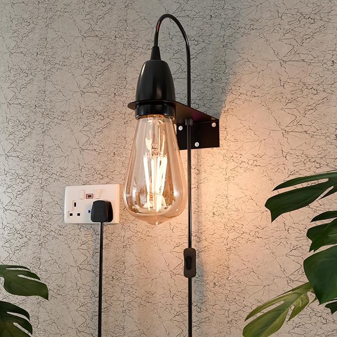 2 m Plug-In Pendant Cable with On/Off Switch – Black, UK Plug - photo 2