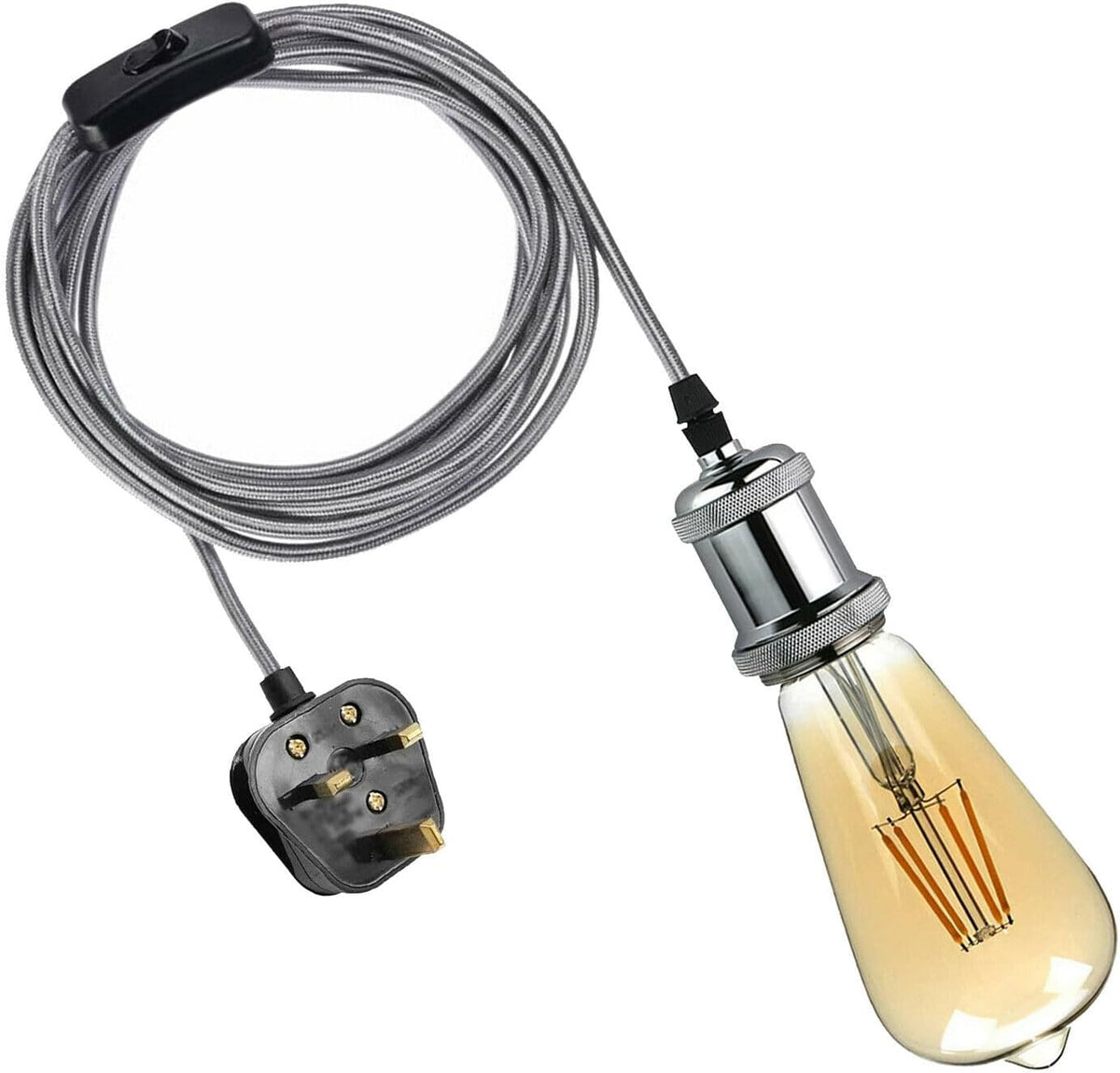 Plug-In Pendant Cable Set â€“ Grey Fabric Cable, Chrome E27 Holder, 2 m - photo 4