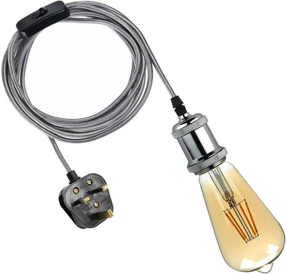 Plug-In Pendant Cable Set â€“ Grey Fabric Cable, Chrome E27 Holder, 2 m - photo 4