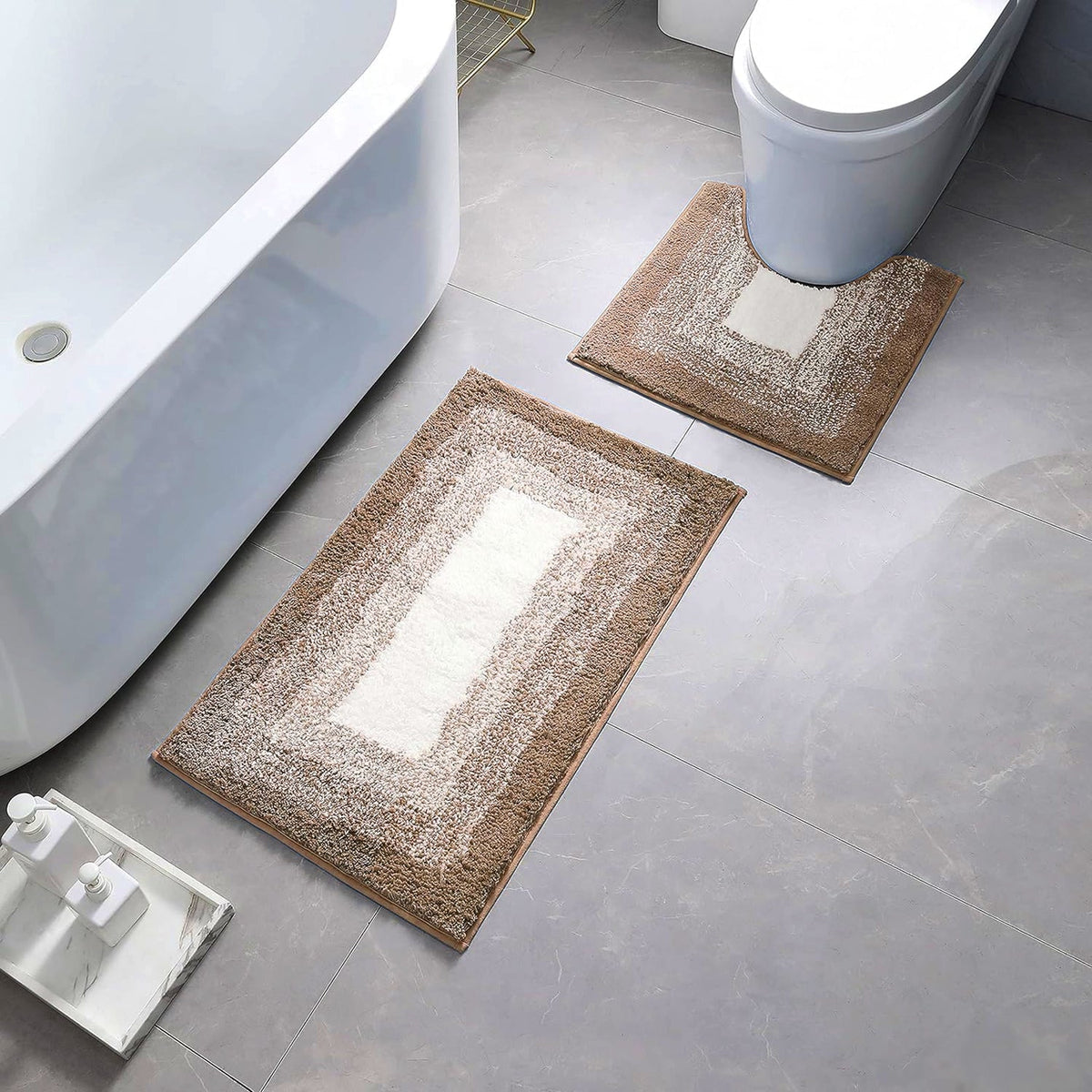 2-Piece Bath Mat Set – Coffee Gradient, 80 x 50 cm & Pedestal Mat, Non-Slip - photo 2