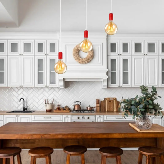 3-Light Pendant – Colourful Holders, Round Plate or Ceiling Bar, E27
