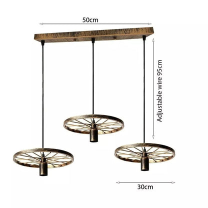 3 Light Wagon Wheel Pendant – 50 cm Bar, 5 Finishes, E27 - photo 2