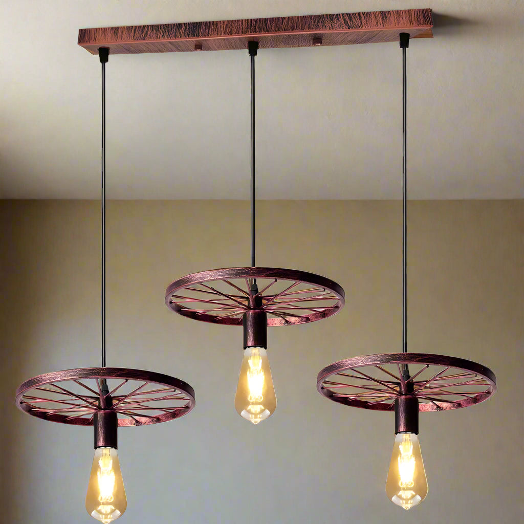 3 Light Wagon Wheel Pendant – 50 cm Bar, 5 Finishes, E27 - photo 4