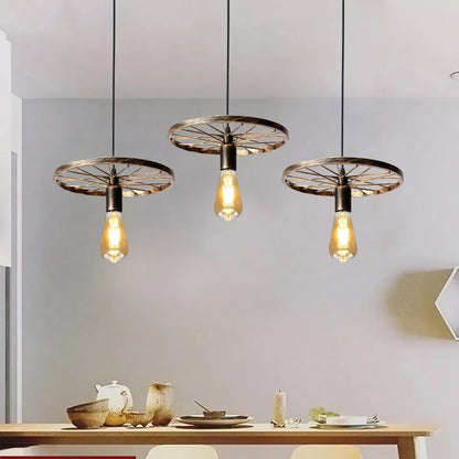 3 Light Wagon Wheel Pendant – 50 cm Bar, 5 Finishes, E27