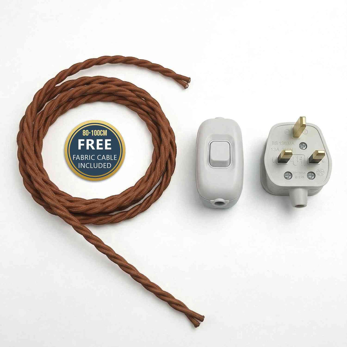 3 Core Fabric Lamp Cable with Rocker Switch and 13A Plug - photo 8