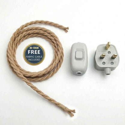 3 Core Fabric Lamp Cable with Rocker Switch and 13A Plug - Hemp