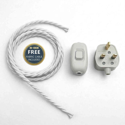 3 Core Fabric Lamp Cable with Rocker Switch and 13A Plug - White