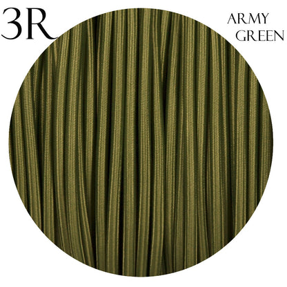 3 Core Round Fabric Cable 0.75mm – 1 m to 3 m - Army Green, 3 m