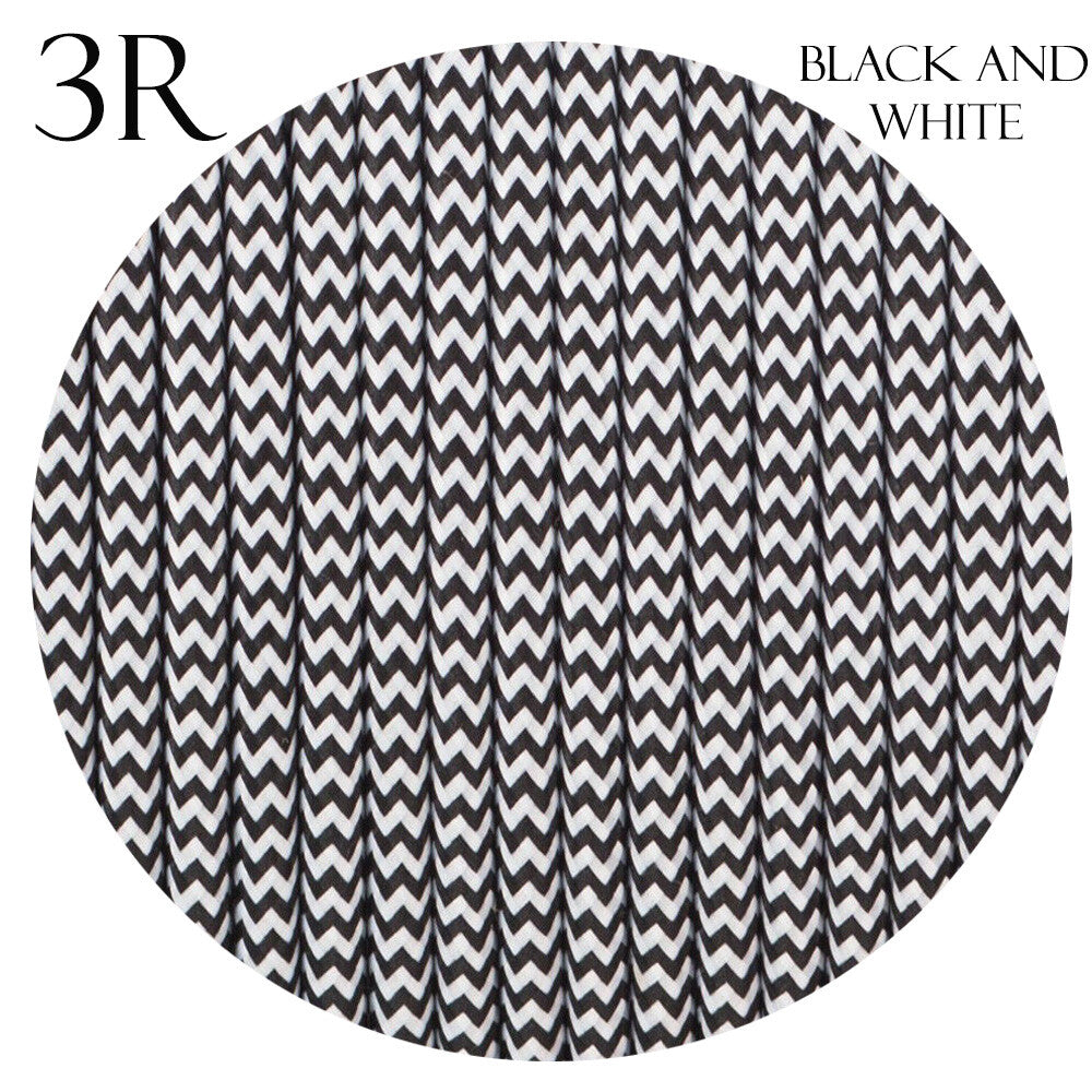 3 Core Round Fabric Cable 0.75mm – 1 m to 3 m - Black & White, 3 m