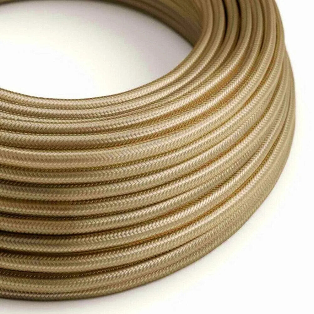 3 Core Round Fabric Cable 0.75mm – 1 m to 3 m - Light Gold, 3 m