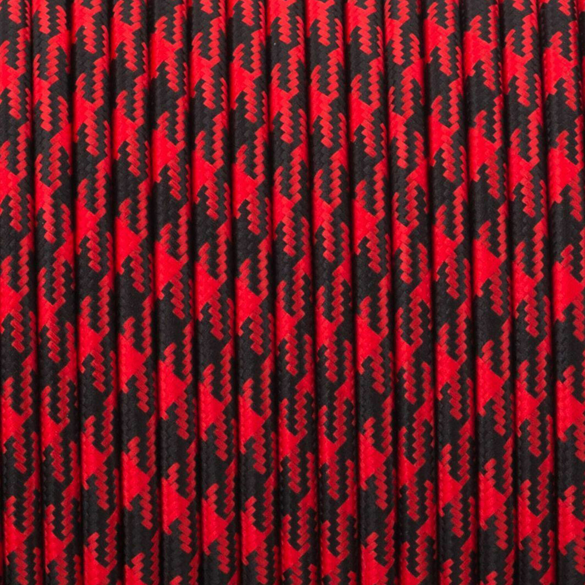 3 Core Round Fabric Cable 0.75mm – 1 m to 3 m - Red & Black Houndstooth, 1 m