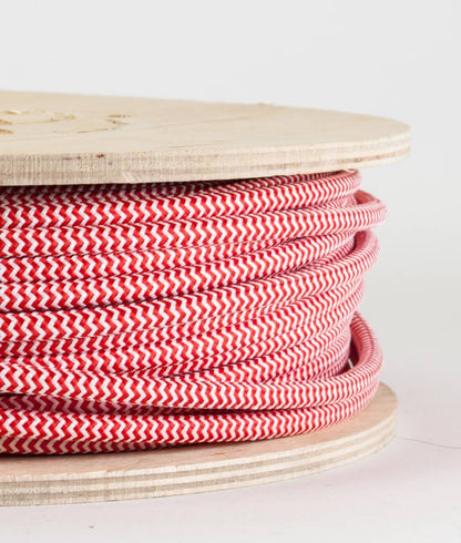 3 Core Round Fabric Cable 0.75mm – 1 m to 3 m - Red & White, 2 m