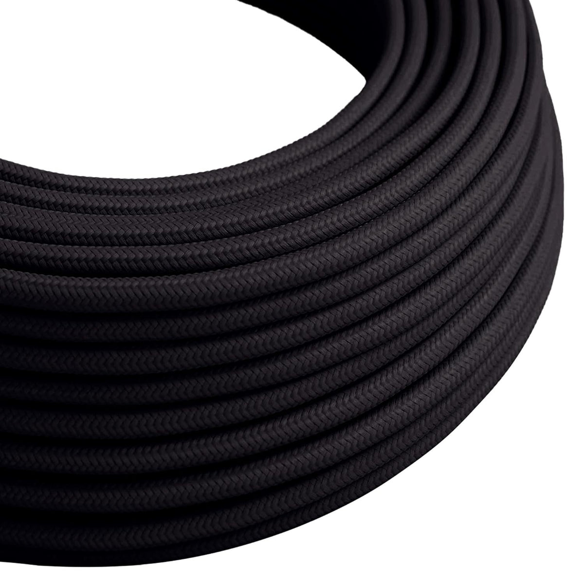 3 Core Round Fabric Cable 0.75mm – 20 m to 100 m Reels - Black, 50 m