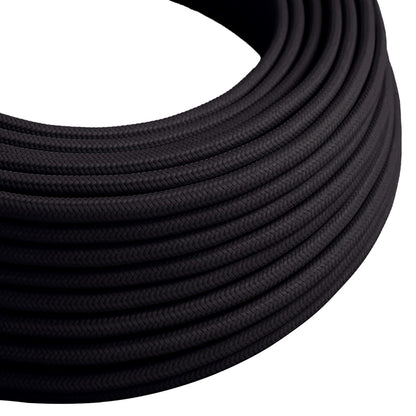 3 Core Round Fabric Cable 0.75mm – 20 m to 100 m Reels - Black, 50 m