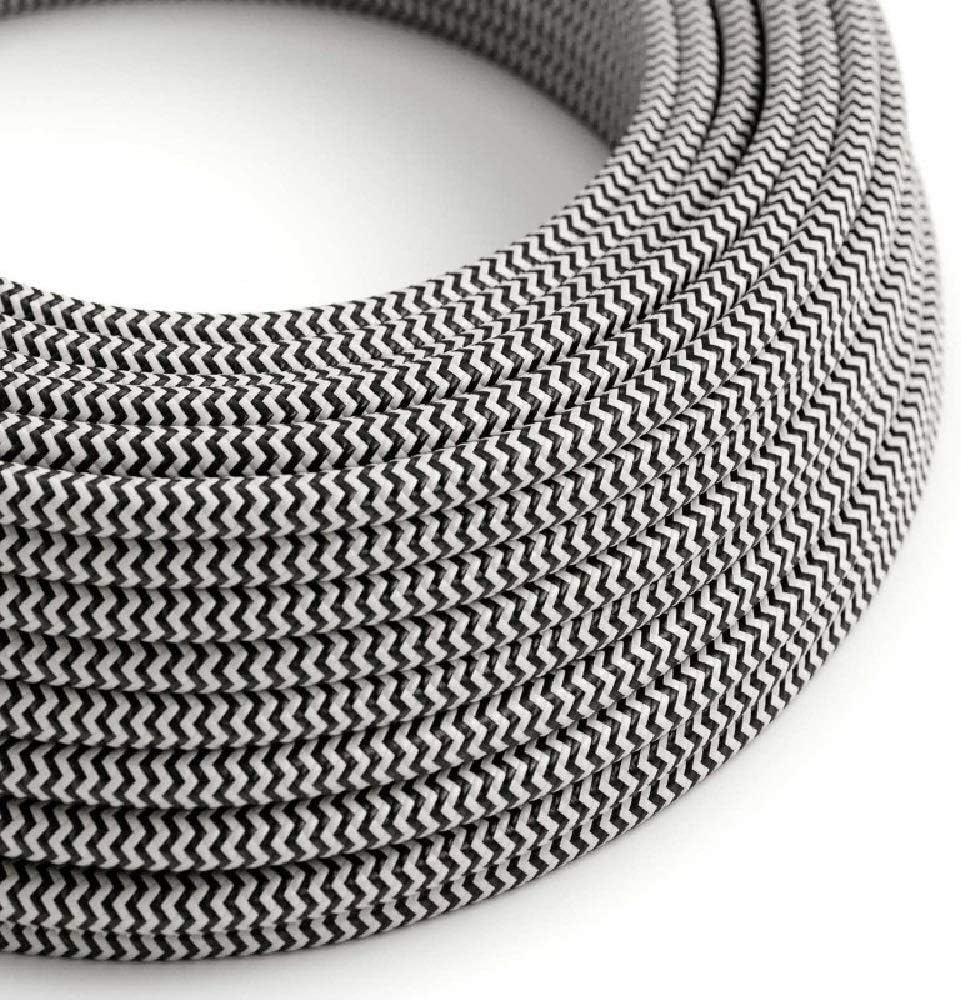 3 Core Round Fabric Cable 0.75mm – 20 m to 100 m Reels - Black & White, 50 m