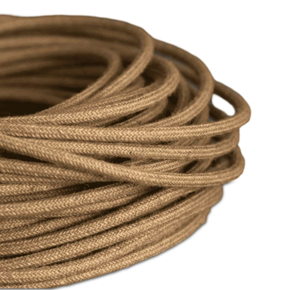 3 Core Round Fabric Cable 0.75mm – 20 m to 100 m Reels - Hemp, 50 m