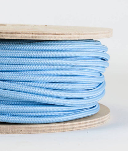3 Core Round Fabric Cable 0.75mm – 20 m to 100 m Reels - Light Blue, 50 m