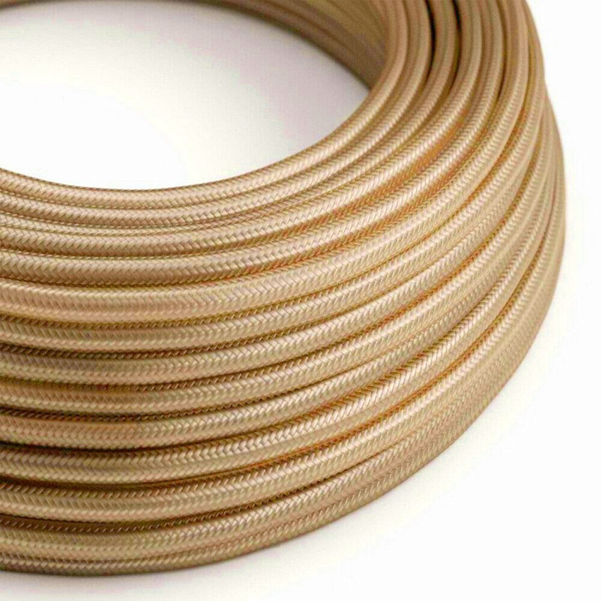 3 Core Round Fabric Cable 0.75mm – 20 m to 100 m Reels - Light Gold, 50 m