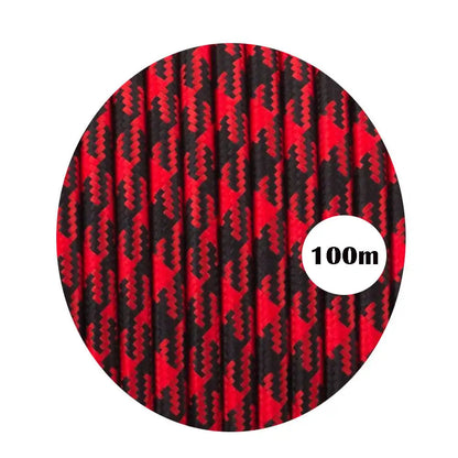 3 Core Round Fabric Cable 0.75mm – 20 m to 100 m Reels - Red & Black Houndstooth, 100 m