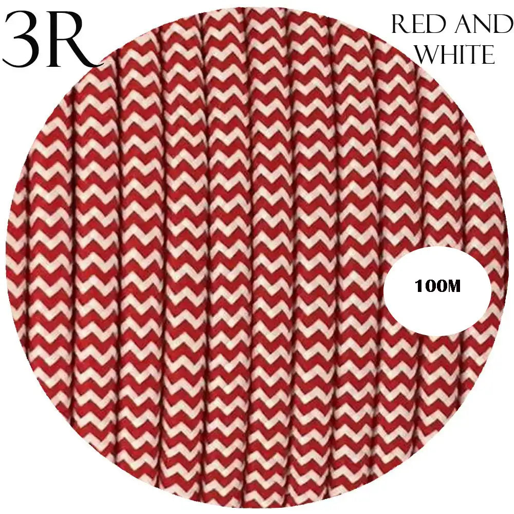 3 Core Round Fabric Cable 0.75mm – 20 m to 100 m Reels - Red & White, 100 m