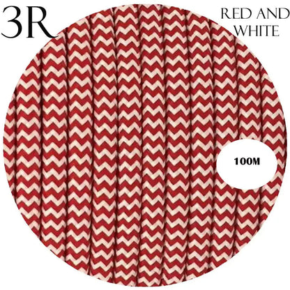 3 Core Round Fabric Cable 0.75mm – 20 m to 100 m Reels - Red & White, 100 m