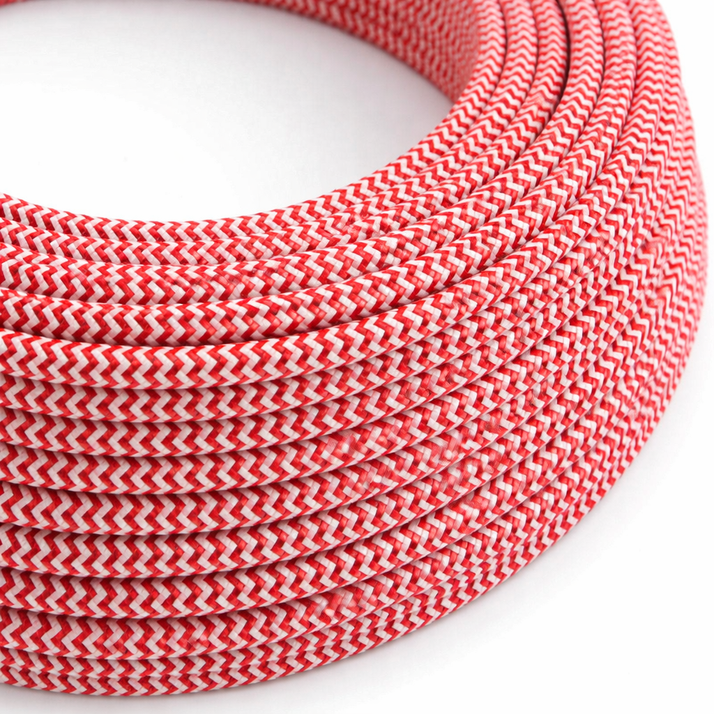 3 Core Round Fabric Cable 0.75mm – 20 m to 100 m Reels - Red & White, 50 m