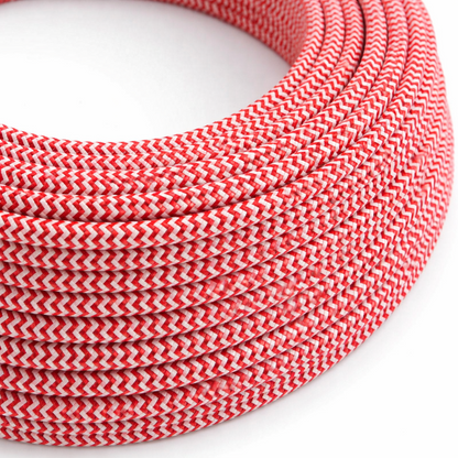 3 Core Round Fabric Cable 0.75mm – 20 m to 100 m Reels - Red & White, 50 m