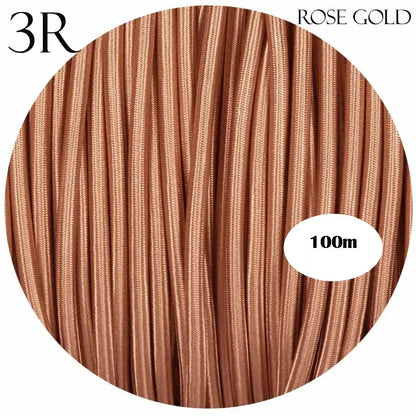 3 Core Round Fabric Cable 0.75mm – 20 m to 100 m Reels - Rose Gold, 100 m