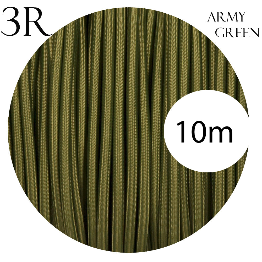 3 Core Round Fabric Cable 0.75mm – 4 m to 10 m - Army Green, 10 m