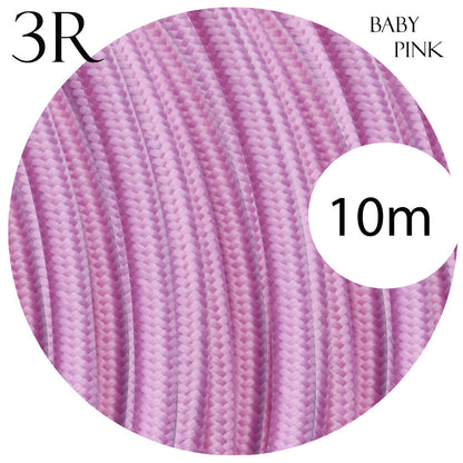 3 Core Round Fabric Cable 0.75mm – 4 m to 10 m - Baby Pink, 10 m