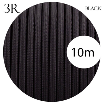 3 Core Round Fabric Cable 0.75mm – 4 m to 10 m - Black, 10 m