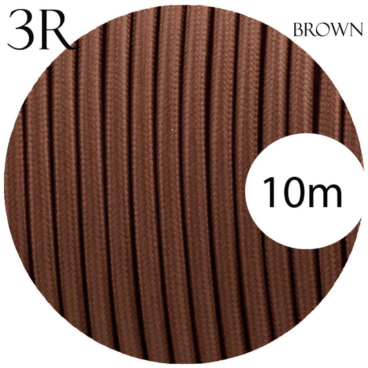 3 Core Round Fabric Cable 0.75mm – 4 m to 10 m - Brown, 10 m