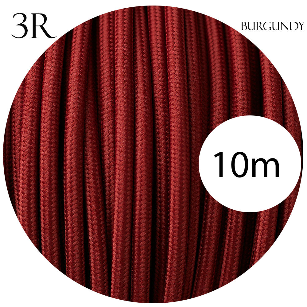 3 Core Round Fabric Cable 0.75mm – 4 m to 10 m - Burgundy, 10 m