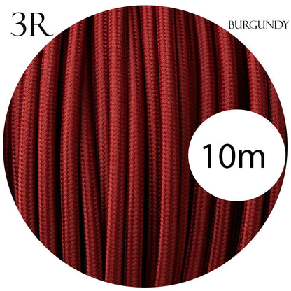 3 Core Round Fabric Cable 0.75mm – 4 m to 10 m - Burgundy, 10 m