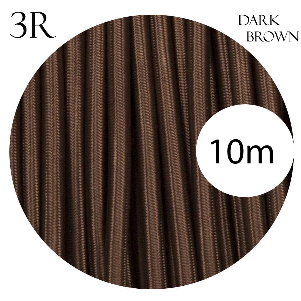 3 Core Round Fabric Cable 0.75mm – 4 m to 10 m - Dark Brown, 10 m