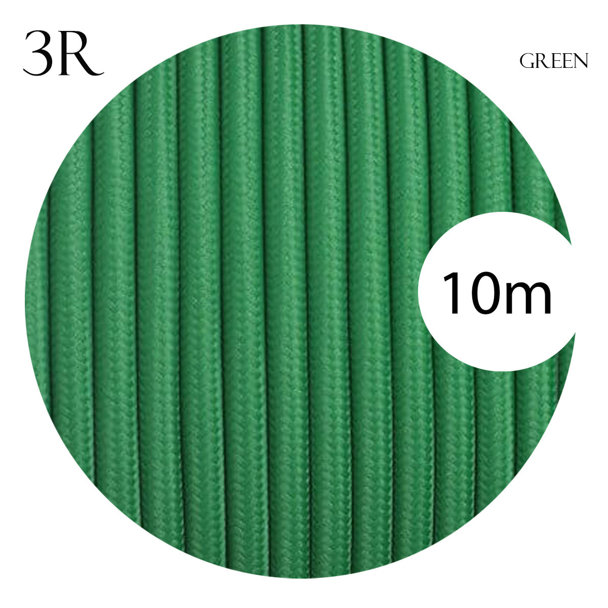 3 Core Round Fabric Cable 0.75mm – 4 m to 10 m - Green, 10 m