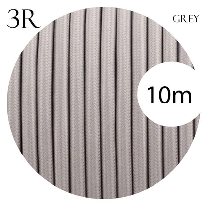 3 Core Round Fabric Cable 0.75mm – 4 m to 10 m - Grey, 10 m