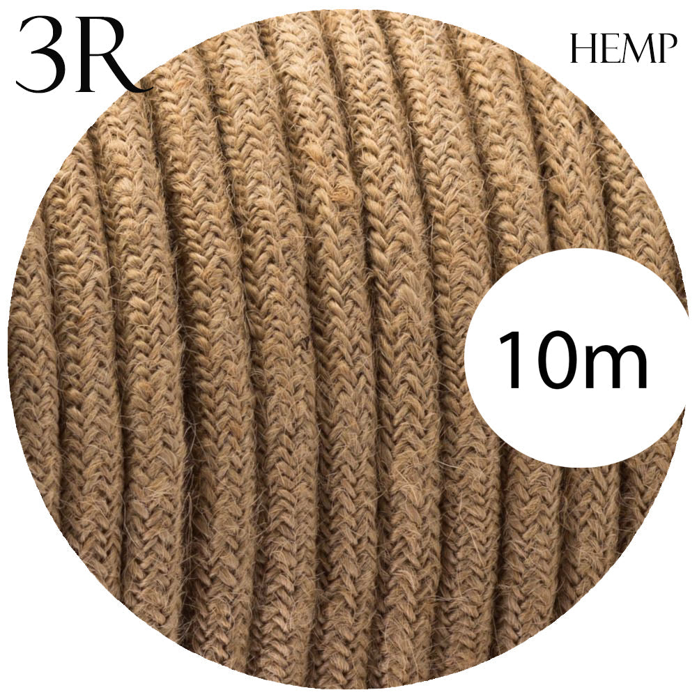 3 Core Round Fabric Cable 0.75mm – 4 m to 10 m - Hemp, 10 m