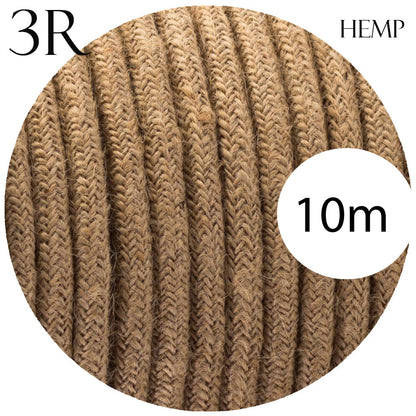 3 Core Round Fabric Cable 0.75mm – 4 m to 10 m - Hemp, 10 m