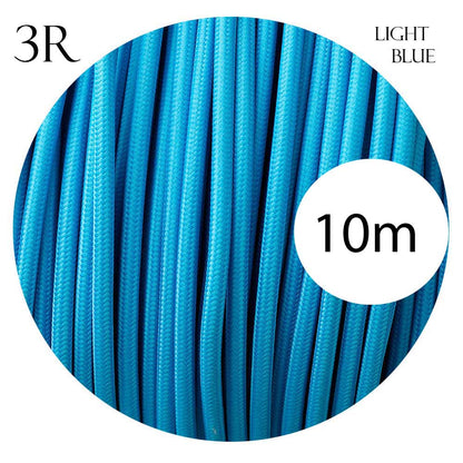 3 Core Round Fabric Cable 0.75mm – 4 m to 10 m - Light Blue, 10 m