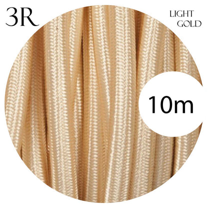 3 Core Round Fabric Cable 0.75mm – 4 m to 10 m - Light Gold, 10 m