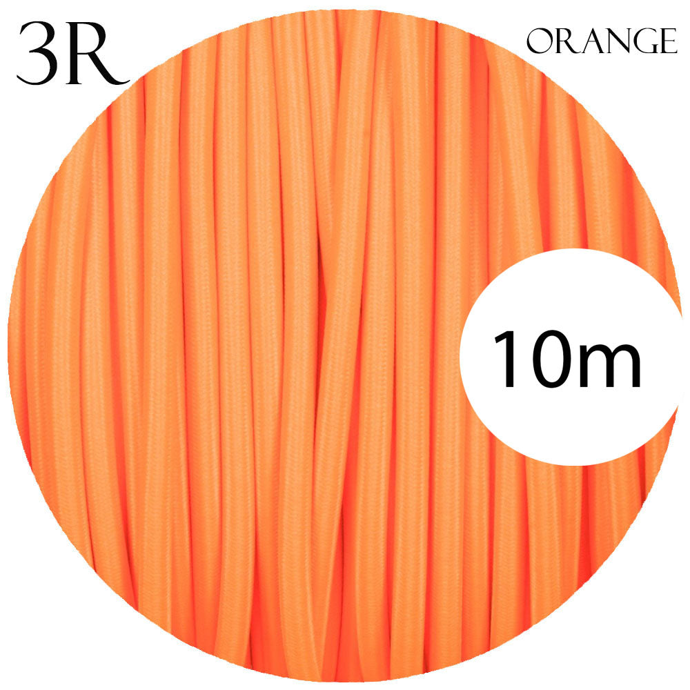 3 Core Round Fabric Cable 0.75mm – 4 m to 10 m - Orange, 10 m
