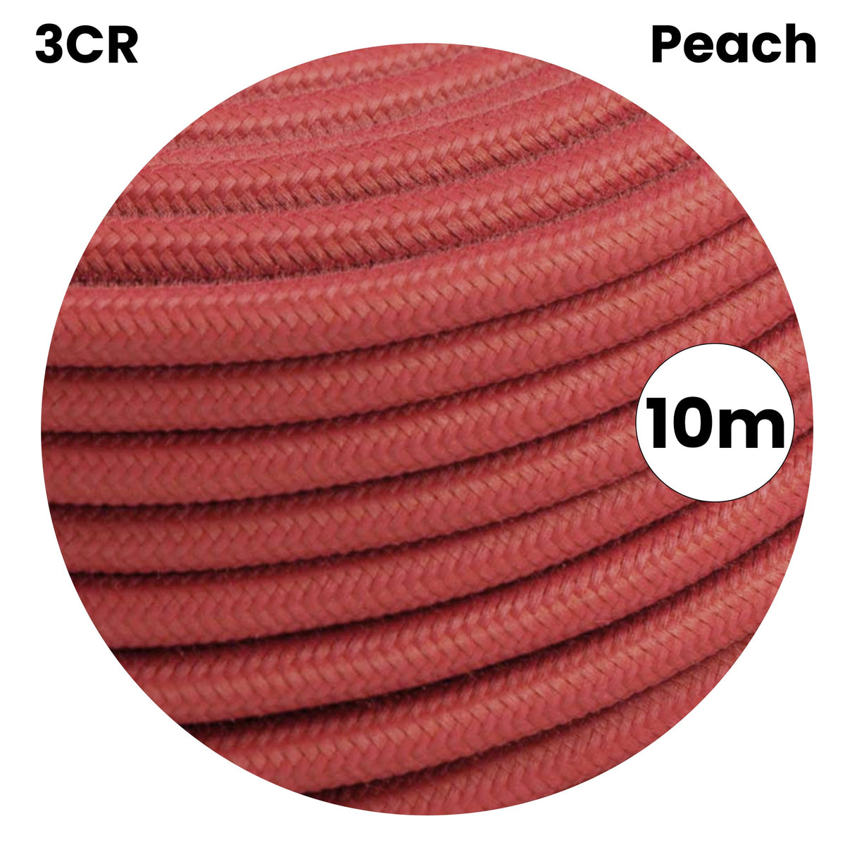 3 Core Round Fabric Cable 0.75mm – 4 m to 10 m - Peach, 10 m