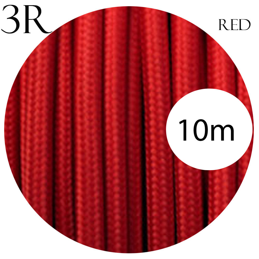 3 Core Round Fabric Cable 0.75mm – 4 m to 10 m - Red, 10 m
