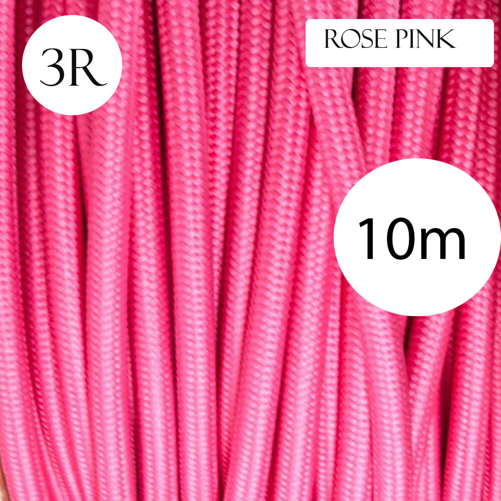 3 Core Round Fabric Cable 0.75mm – 4 m to 10 m - Rose Pink, 10 m