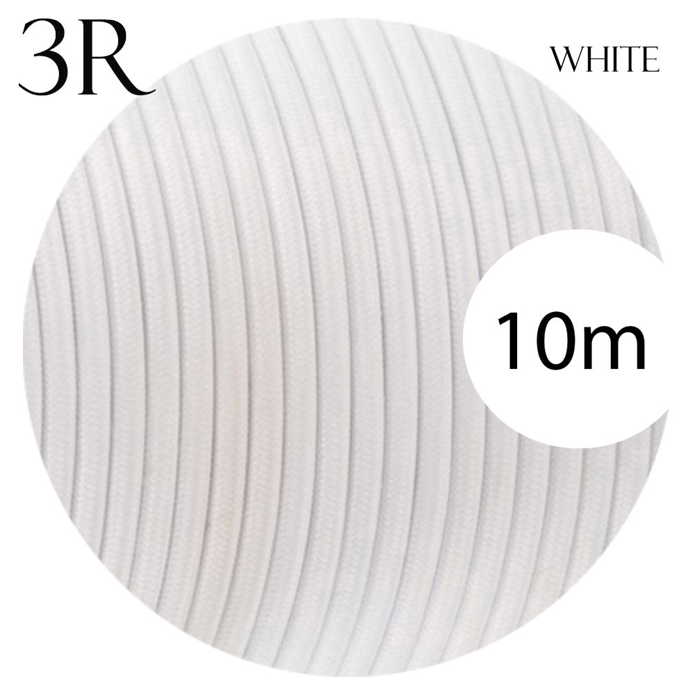 3 Core Round Fabric Cable 0.75mm – 4 m to 10 m - White, 10 m