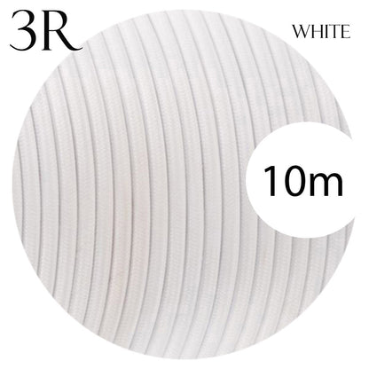 3 Core Round Fabric Cable 0.75mm – 4 m to 10 m - White, 10 m